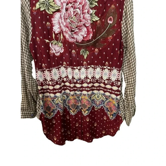 Aratta Silent Journey Women Long Sleeve Button Down Collared Plaid Shirt Size S - Picture 3 of 12